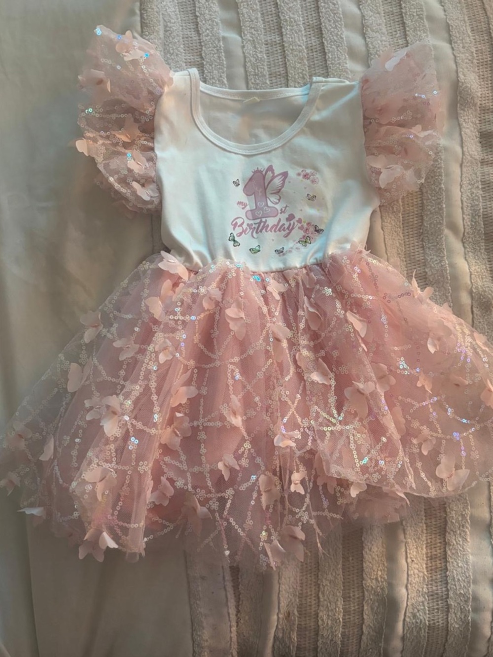 Pink and White 1st Birthday Tulle Dress for Girls